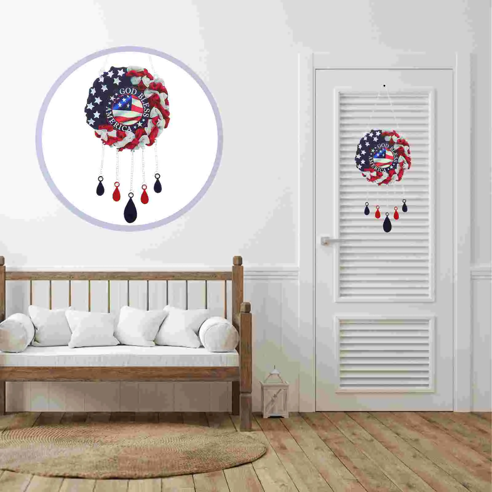 

Wind Chime Wreath Day Patriotic Decoration Us July Office Decorspring Ornament Farmhousefourth Flag Door Memorial Independence