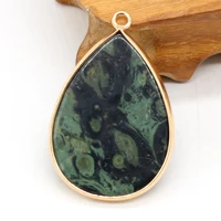 natural stone green tiger eye waterdrop gilt edge pendant craftdiy necklace earring jewelry accessories gift making party26x40mm