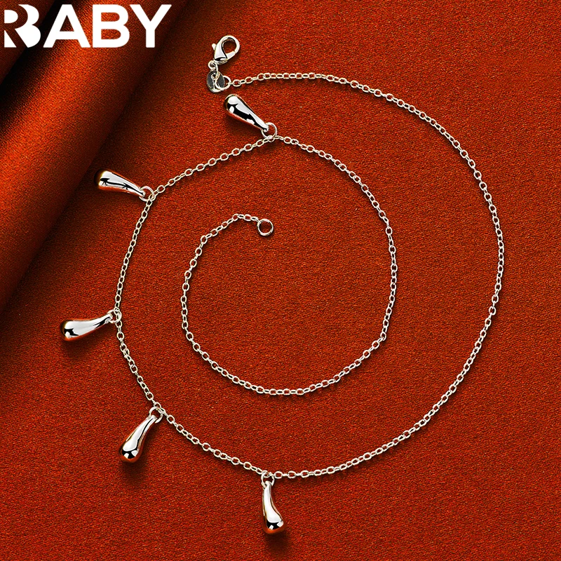 

925 Sterling Silver Elegant Solid Five Water Drop Necklace 18 Inch Chain For Women Charm Wedding Accessories Fashion Jewelry