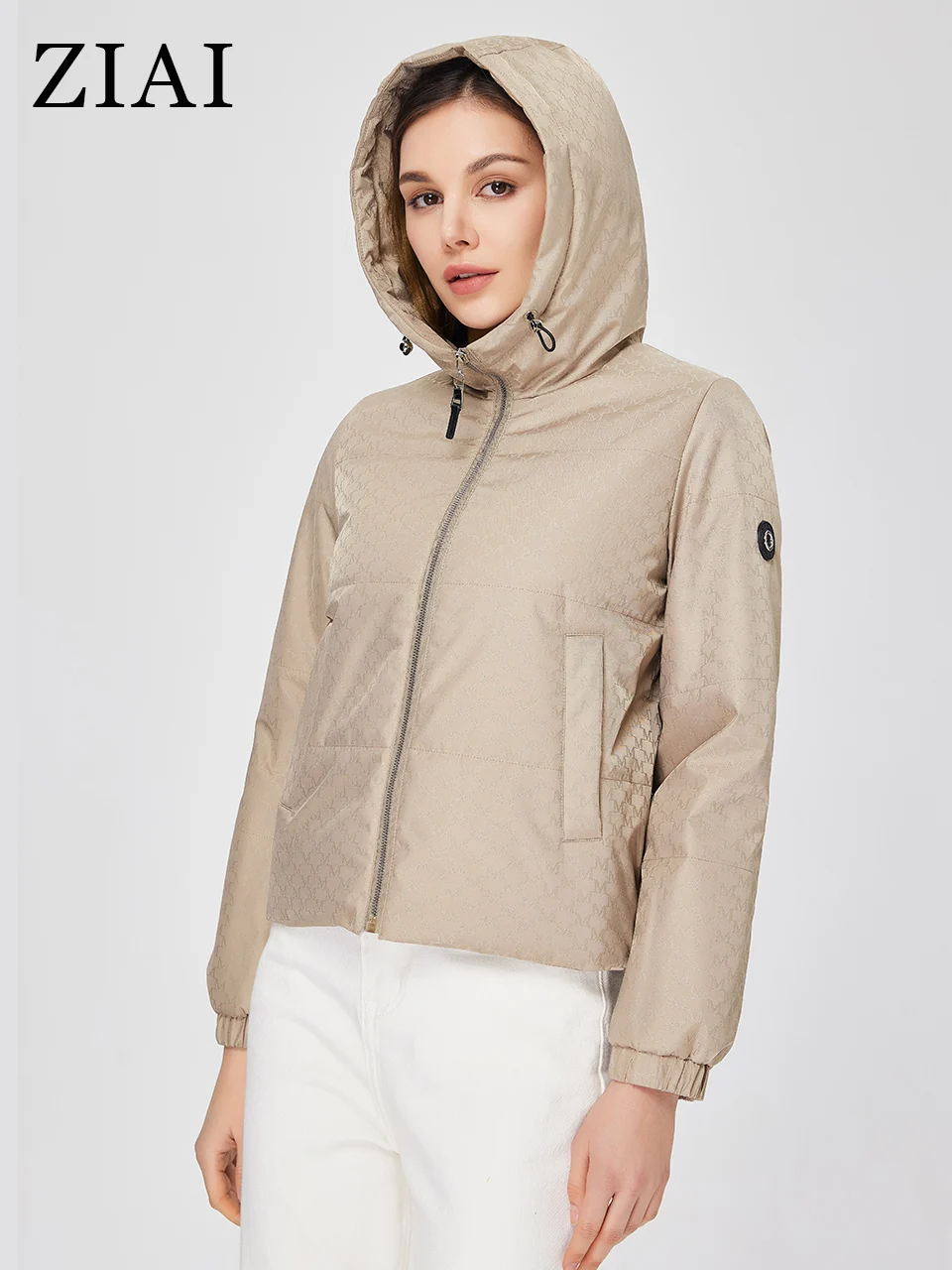 ZIAI 2023 Women's spring jacket Classic Short Hooded Casual Thin Cotton zipper High quality pattern Fabric coat women ZM-20360