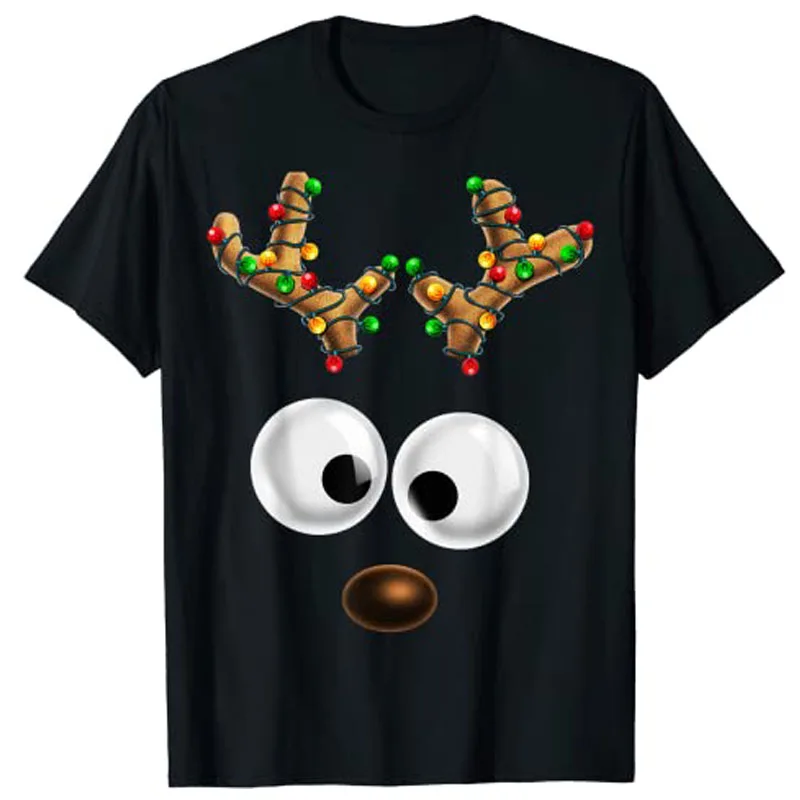Matching Family Christmas Reindeer Face Christmas Gift Kids T-Shirt Gifts Party Xmas Costume Cute Graphic Tee Tops Lovely Outfit