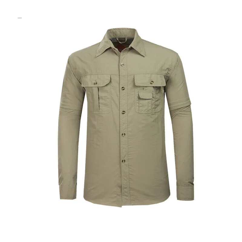 Spring 2022 Men's New Detachable Sleeve Unloading Quick Drying Lining Waterproof Breathable Work Shirt