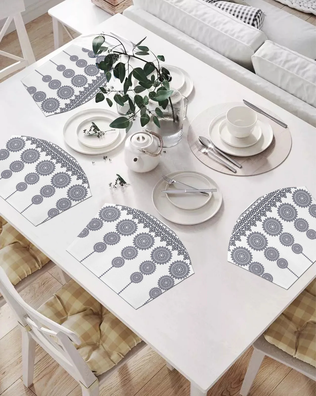 

2/4/6 шт. набор подставок в форме веера, коврики для стола в богемном стиле с узором мандалы, подставки, Рождественский домашний декор, кухонны...