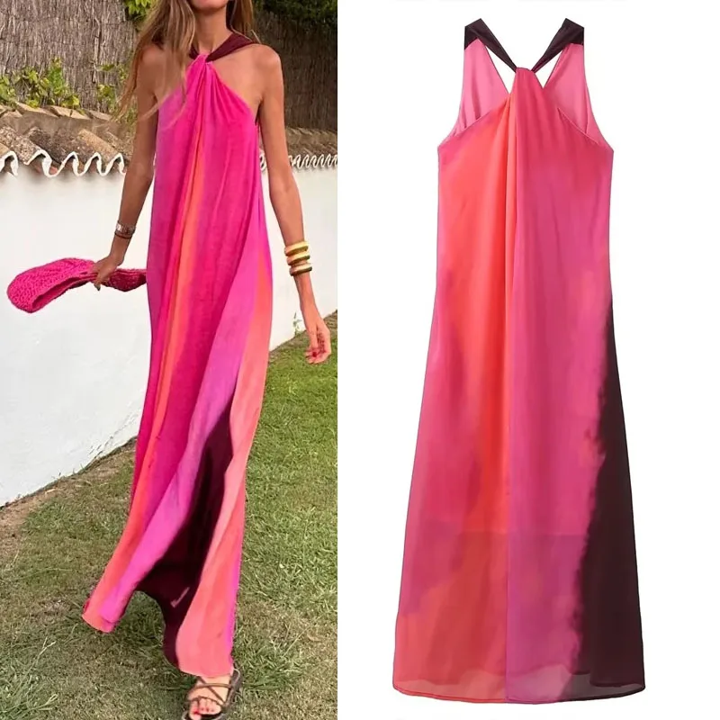 

Женское длинное платье с лямкой на шее, с открытыми плечами