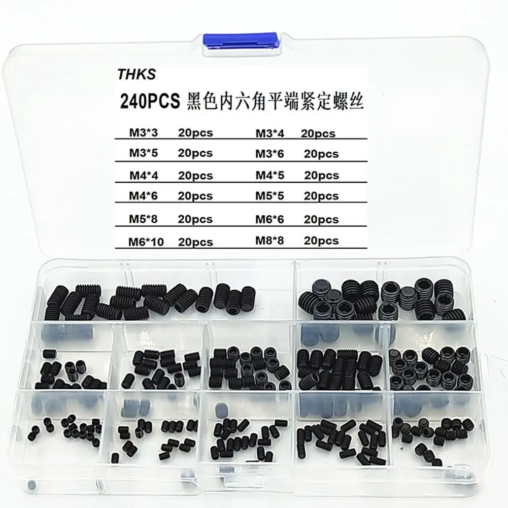 

240Pcs Carbon Steel High-strength Hexagon Socket Set Screws Multiple Models Portable Maintenance Accessories For Fixing Parts