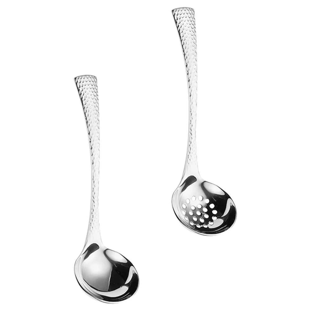 

2 Pcs Scoop Soup Ladle Skimmer Spoon Stainless Steel Strainer Long Handle Serving Household Utensil For Hotpot