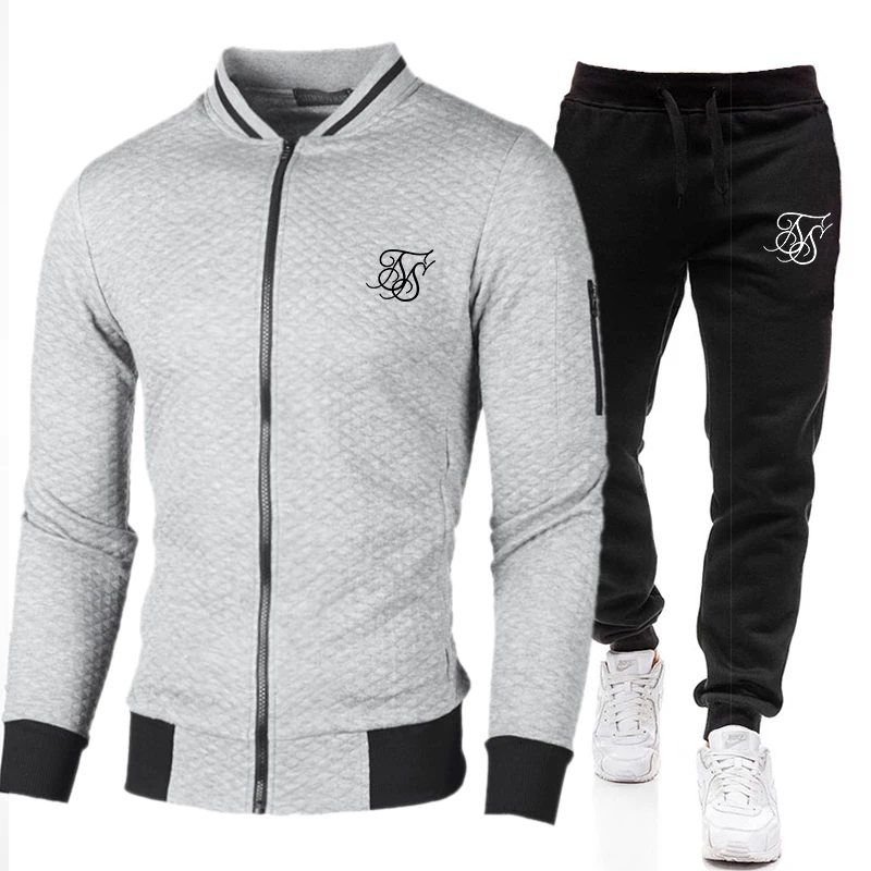

SIK SILK Men's High Quality Stand Collar Sweater Set Autumn Winter Street Hot Sale Zip Coat+Pants Casual Sportswear 2 Piece Set