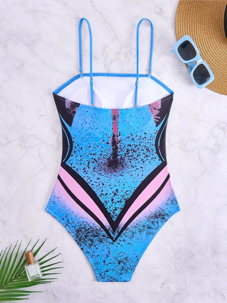 Розовый цвет в стиле ретро купальник из двух частей с принтом сексуальный