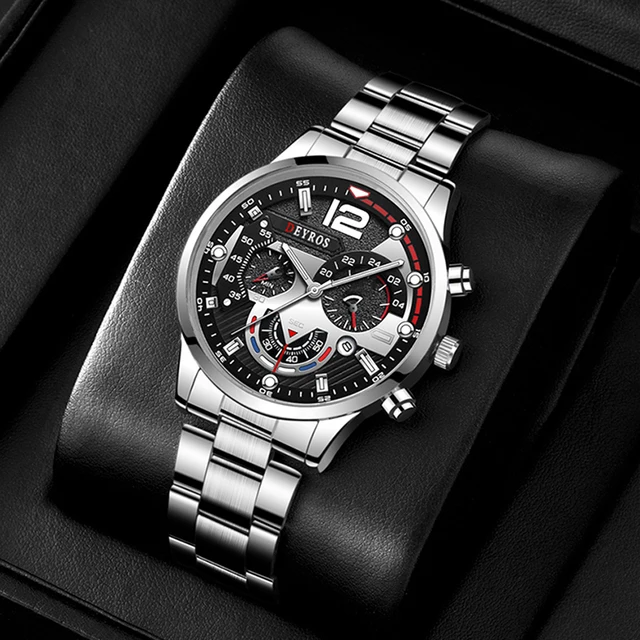Fashion Men’s Stainless Steel Watches Luxury Quartz Wristwatch Calendar Luminous Clock Men Business Casual Watch 3