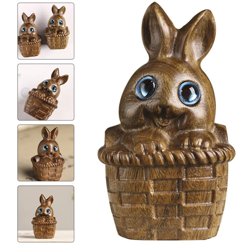

Rabbit Bunny Statue Ornaments Figurine Animal Figurines Wood Zodiac Miniature Carving Year Decoration Woodennew Home Christmas