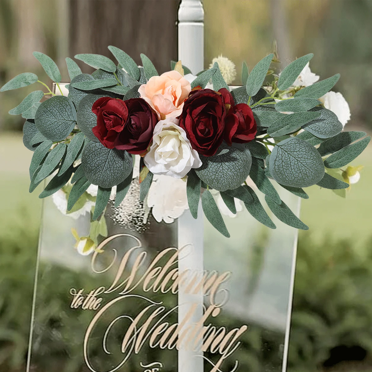 Декоративное искусственное растение XIYA FLOWER: реалистичные красные розы и листья