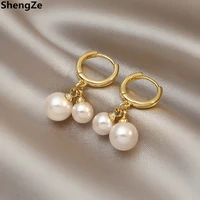 2022 south korea hot sales retro personality geometric pearl hoop earrings for women temperament contracted earrings jewelry