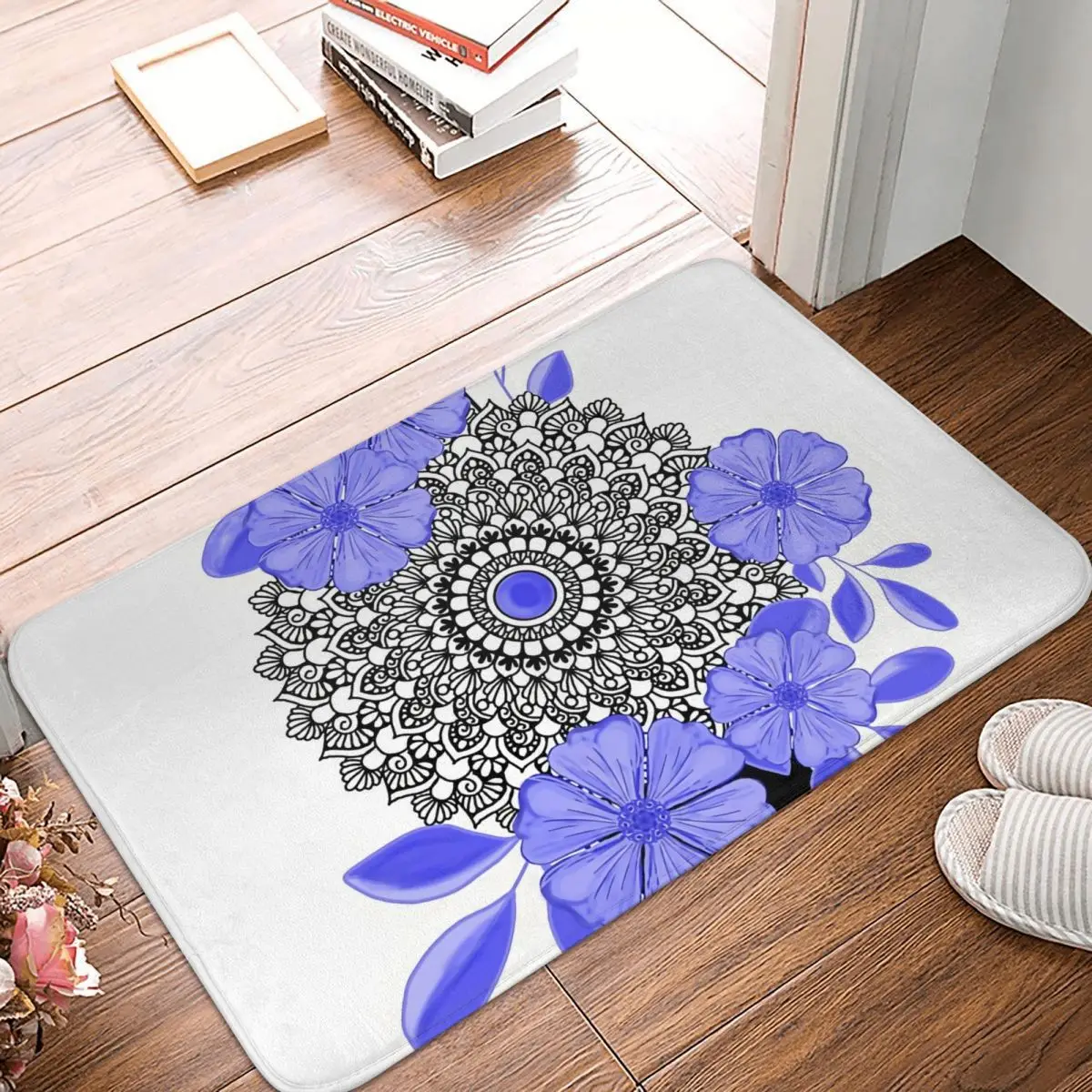 

Non-slip Doormat Mandala Violet Flowers Living Room Bedroom Mat Prayer Carpet Flannel Pattern Decor