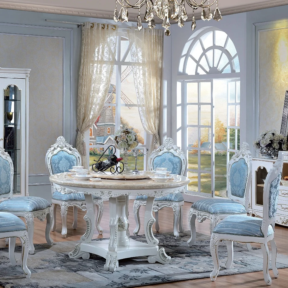 

European style home dining furniture luxury round marble dining table set