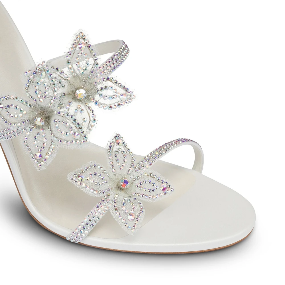 Women's Sandals Summer 2023 Rhinestone High Heels Sandals Women Flowers Crystal Snake Shaped Ankle Strap Sandals Women Stiletto