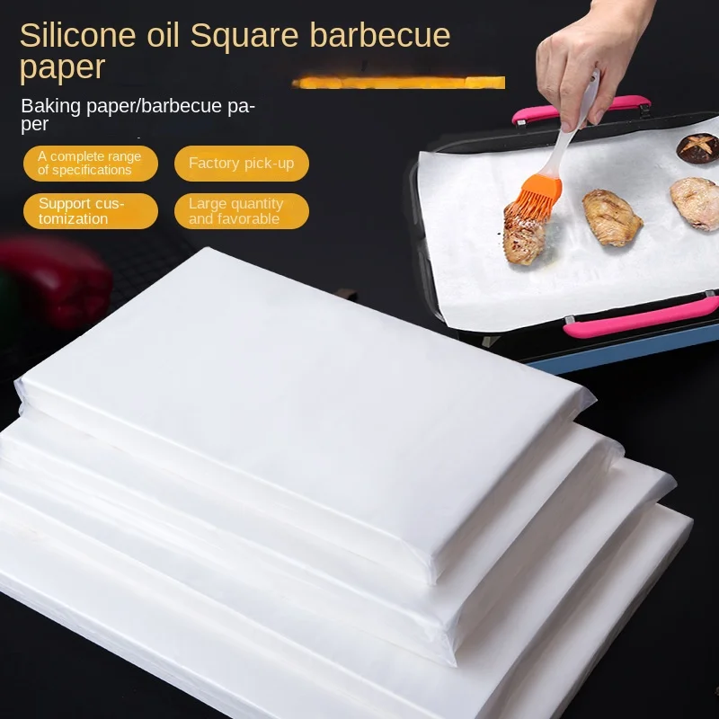 

50PCS Square BBQ Paper Rotisserie Mat Paper Non-stick Kitchen Food Silicone Oil paper Baking Pan Oven Air Fryer Baking Oil Paper