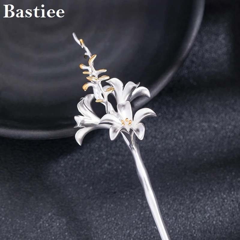 

Bastiee S925 Silver Hairpin Ancient Chinese Lily Flowers Hanfu Hair Accessory High Quality Free Shipping Prendedor De Cabello