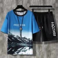 summer fashion print tracksuit men 2022 harajuku 2 piece t shirts sets casual mens outfit suit breathable tshirts and shorts set