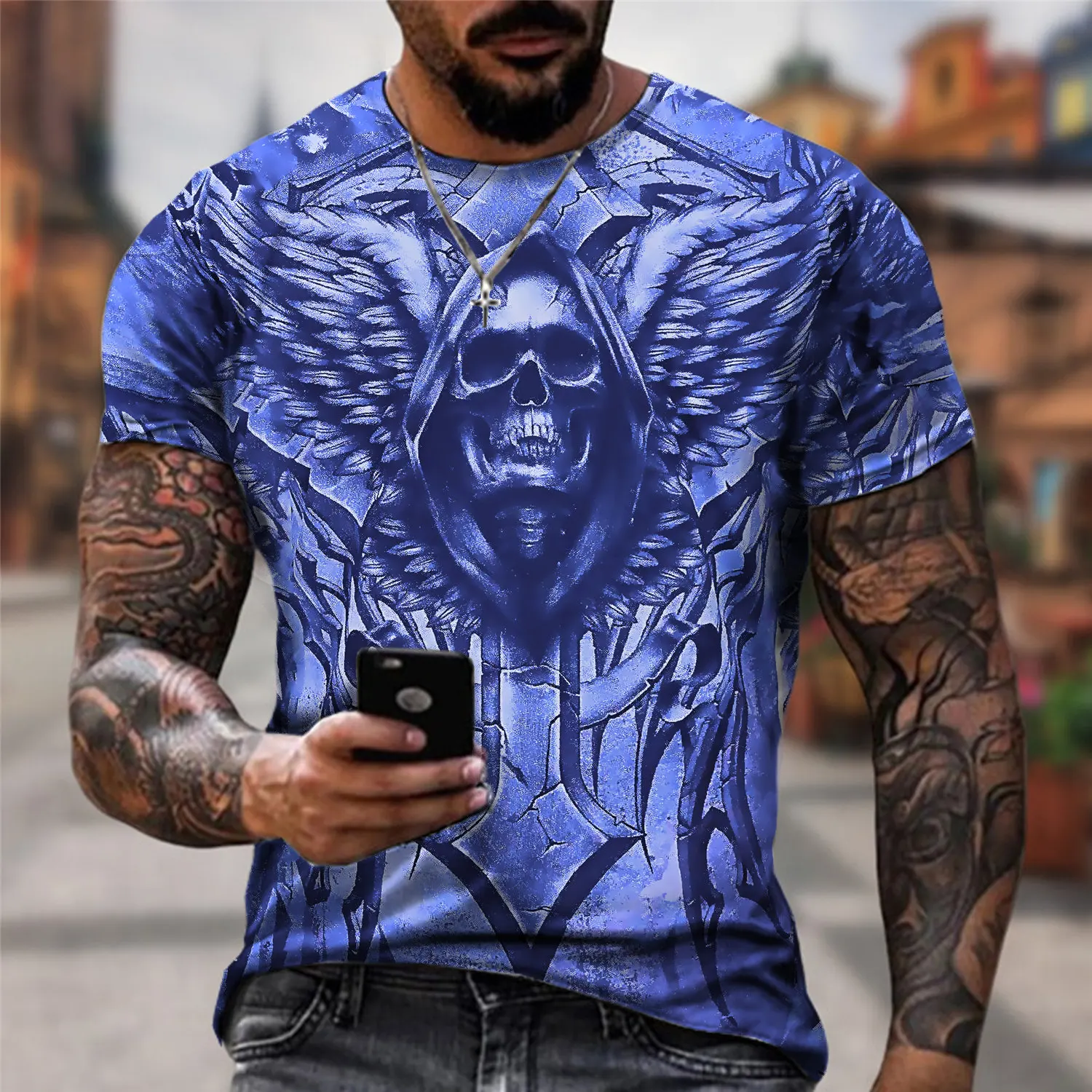 

2022 New Fashion Summer Horror Skull 3D Print Men's T-Shirt O-Neck Short Sleeve Casual Male T Shirt Harajuku Men Clothing