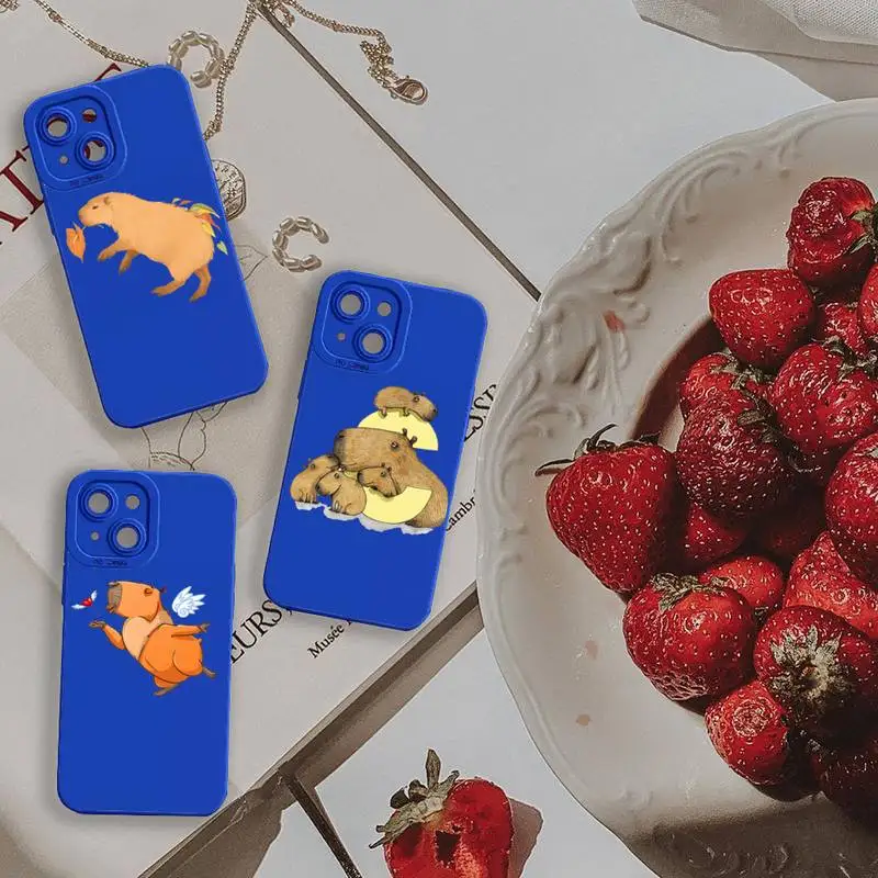 

Capybara Cute cartoon animal Camera Lens Liquid Silicone Klein Blue Phone Case For iPhone 13 12 11 Pro MAX Mini X XS XR 7 8 Plus