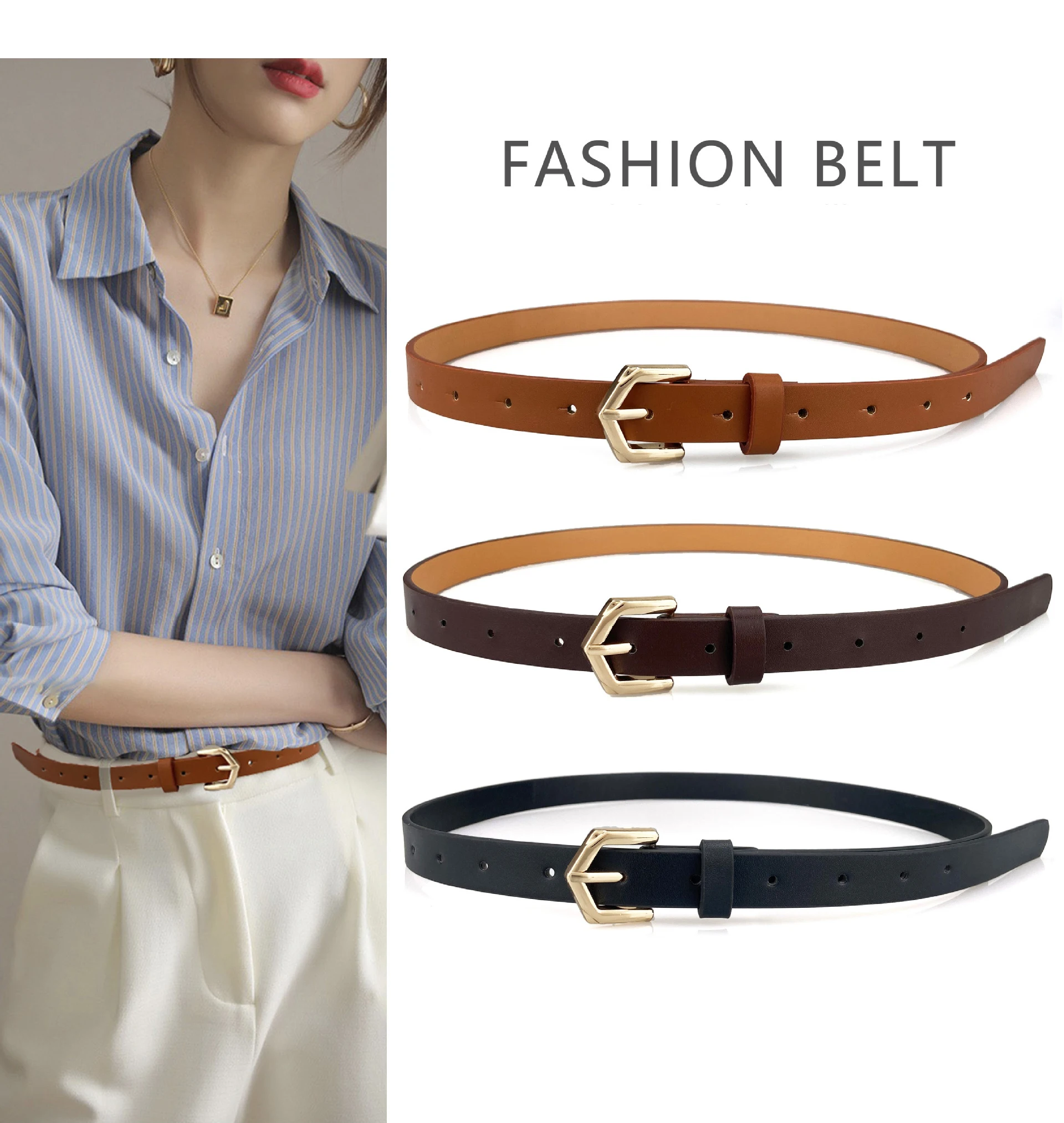 

Классический черный пояс с пряжкой из металлического сплава шириной 1,8 см, летний Женский Повседневный узкий пояс для джинсов, новинка 2022