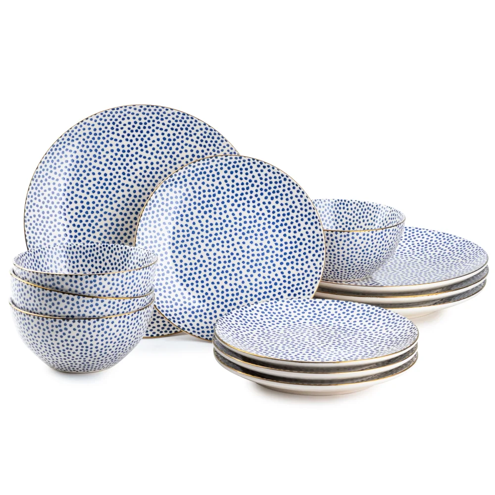 

Blue Dot 12 Piece Dinnerware Set Plate Set Dishes and Plates Sets