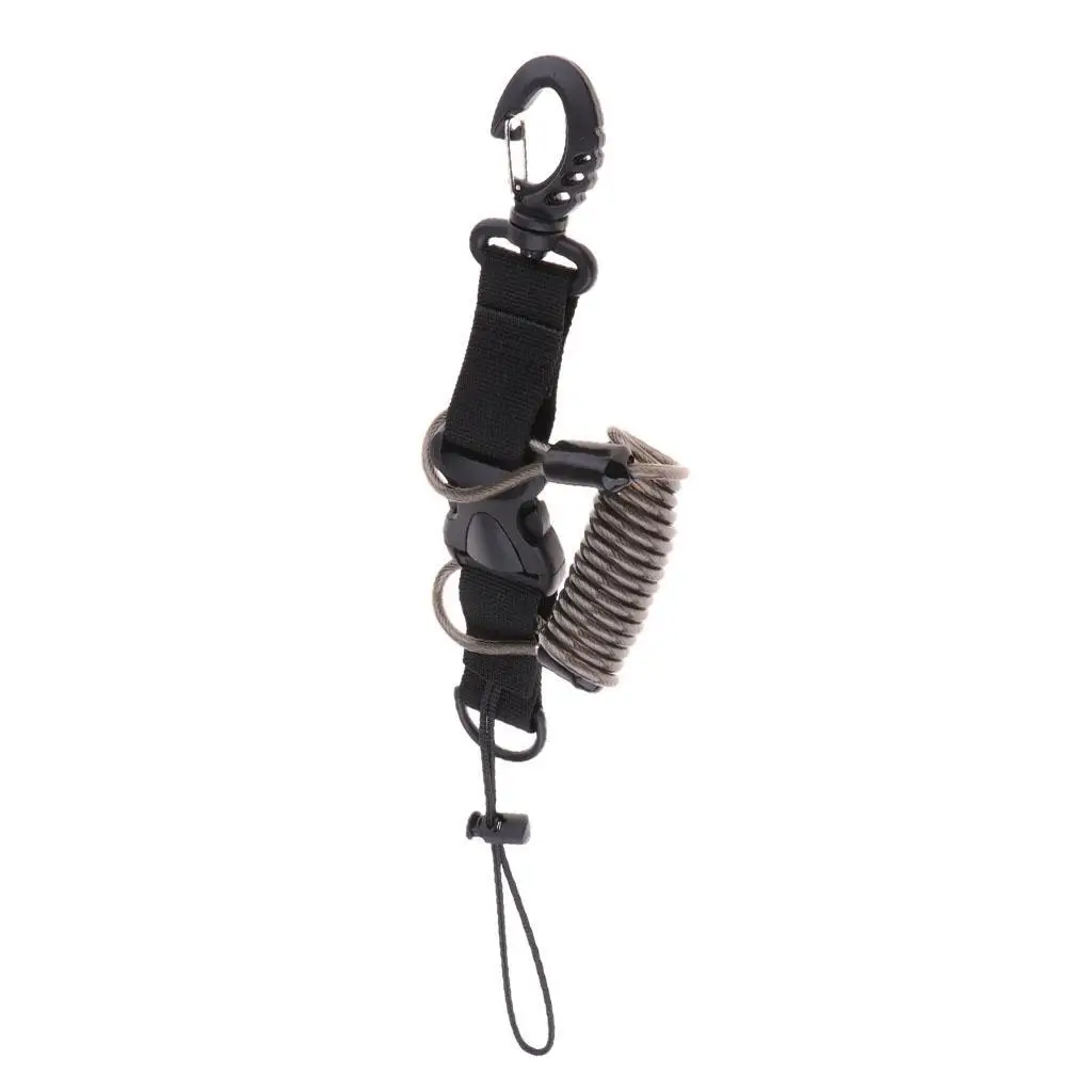 

Durable Scuba Diving Spiral Spring Coil Lanyard Camera Safety Leash Black