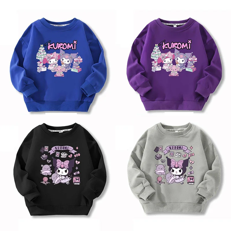 

Милый детский свитер с аниме Sanrios, сезон весна-осень, топ с круглым вырезом и длинными рукавами в мультяшном стиле Mymelody Kuromi, детская одежда