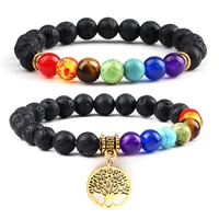 reiki 7 chakra lava stone bracelet men women natural tiger eye matte beaded tree of life pendant bracelets yoga energy jewelry
