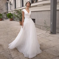v neck tulle bridal gowns for a wedding 2022 sleeveless pleated wedding dress with belt bridal gown 2022 vestidos de novia