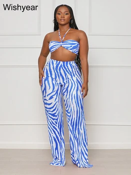 Wishyear Sexy Party Co Ord Crop Top and Long Pants Beach Club Matching Suit for Women Summer Fashion Print Two Piece Set Outfit 1