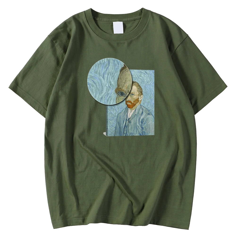 

Oversize Breathable Mens T-Shirt Spring Summer Tee Shirts Van Gogh Self-Portrait Print Clothes Regular Sleeve Tee Shirts Men's