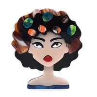 wulibaby acrylic curly hair lady brooches for women unisex fashion hair style girl figure party office brooch pin gifts