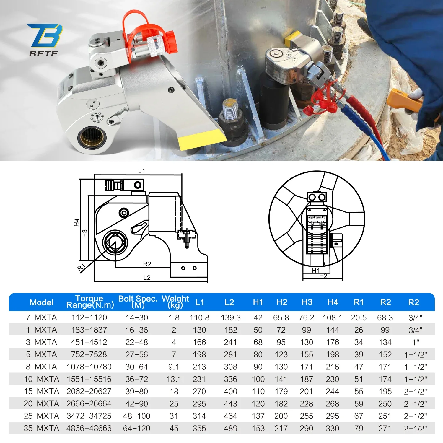 Chiave Dinamometrica Idraulica 70Mpa 1/2 Di Azionamento Regolabile 3/4 Струменты Иdraulica