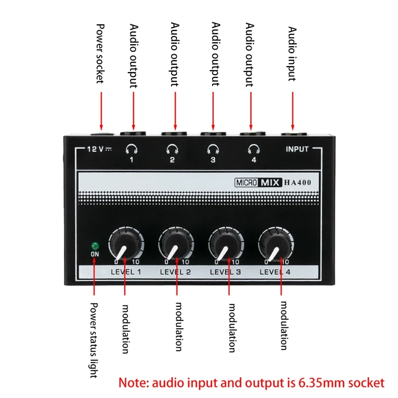 

Ультракомпактный 4-канальный мини аудио стерео усилитель для наушников Ha400 с адаптером питания с европейской вилкой