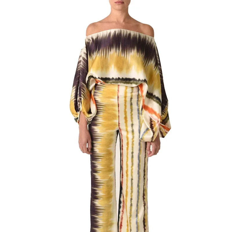 2024 Новый женский атласный модный комплект из 2 предметов с принтом топ