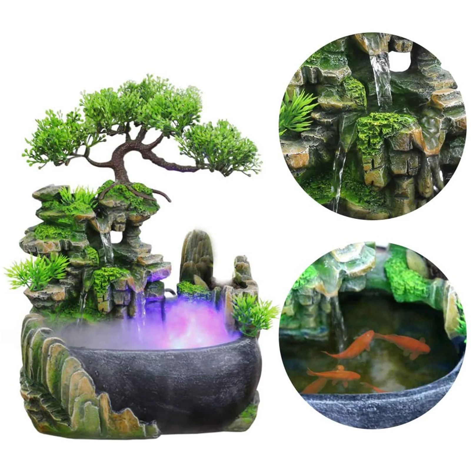 

Настольный фонтан фэн-шуй для украшения дома, декоративный светильник для гостиной с переливающейся водопадом и цветсветодиодный светодио...