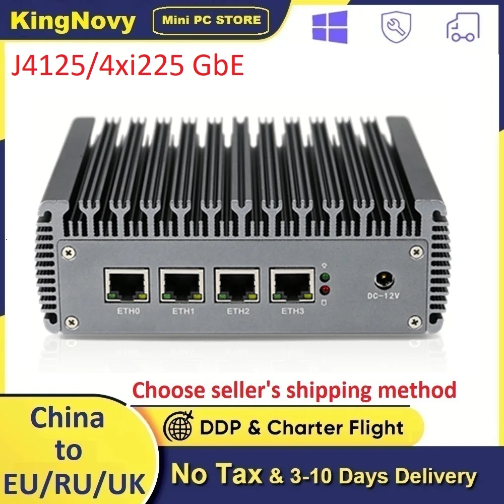 

Fanless Soft Router Intel Celeron J4125 Mini PC Quad Core 4 Intel i225 2.5G LAN HD-MI VGA pfSense Firewall Appliance ESXI AES-NI