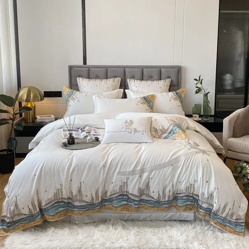 

Luxury 1000TC Egyptian Cotton Embroidery 4Pcs ding Queen King Quilt/Duvet Cover Comforter Set Bed Linen Pillowcases