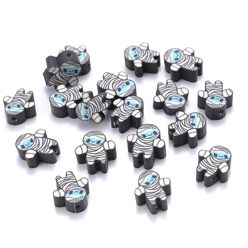 

Бусины из полимерной глины в форме мультяшного персонажа, черные бусины россыпью для изготовления ювелирных изделий, аксессуары для браслетов «сделай сам», 30/50 шт.