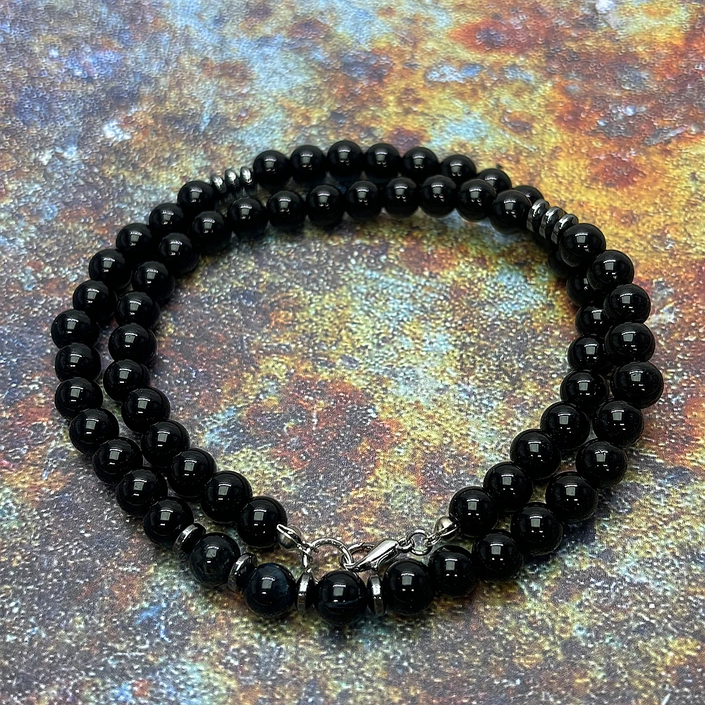 AAA черный тигровый глаз турмалин мужское ожерелье из бисера натурального камня