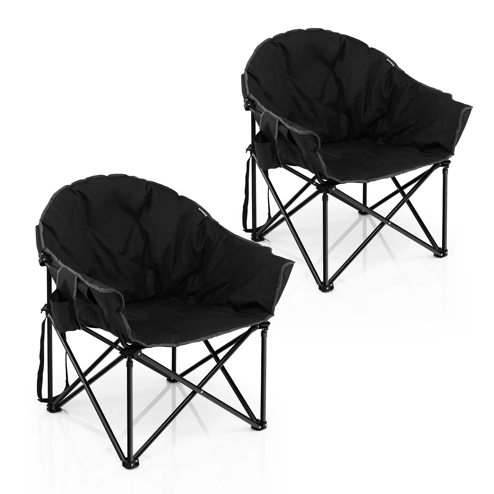 

Costway 2 PCS Oversized Folding Padded Camping Moon Saucer Chair Outdoor Fishing Black
