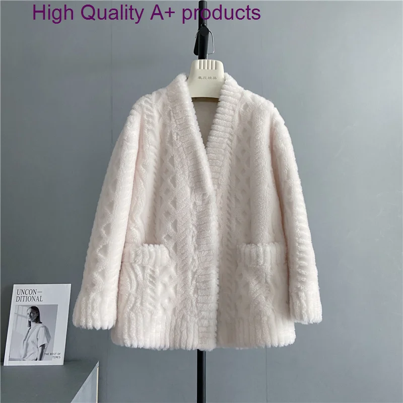 Genuine luxury 2023 New Lamb Wool Women's One Grain V-neck Fur fried dough twist Sheep Shearing Coat Young Butter