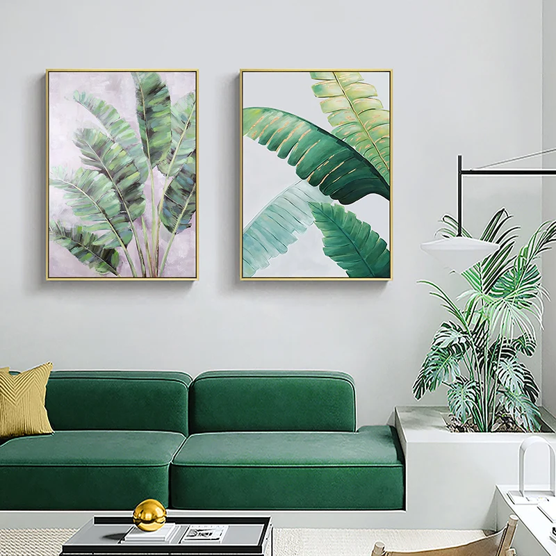 

Plant Leaf Palm Wall Art Canvas Painting Nordic Poster Turtle Backed Bamboo Prints Green Gold Banana Leaf Picture For Home Decor