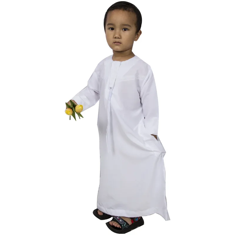 Muslim Fashion Children's Embroidery White Robe Oman Boys' Long Robe Medium Big Robe Islamic Clothing Abaya Arabic Jubba Thobe