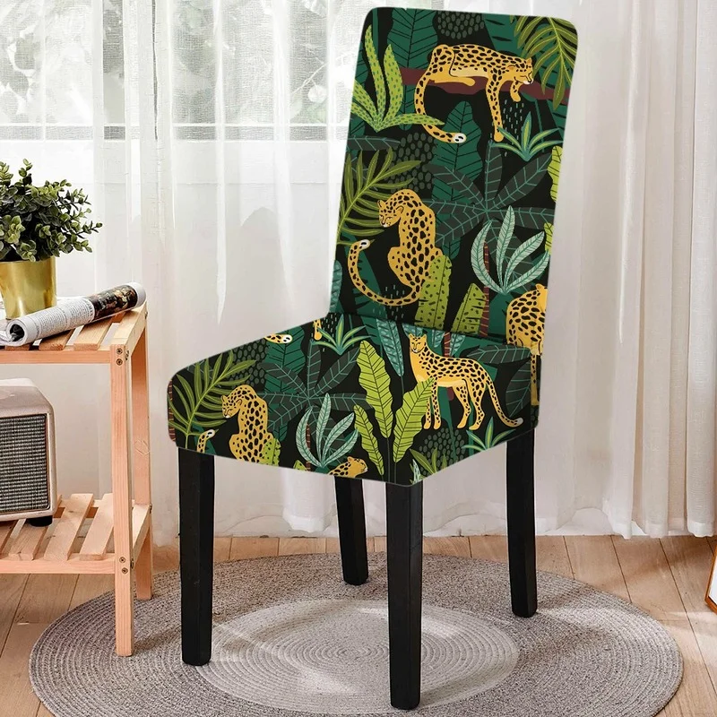 

Animal Print Dining Chair Cover Stretch Tiger Leopard Chair Slipcover Seat Covers for Dining Room Chairs Protector Home Decor