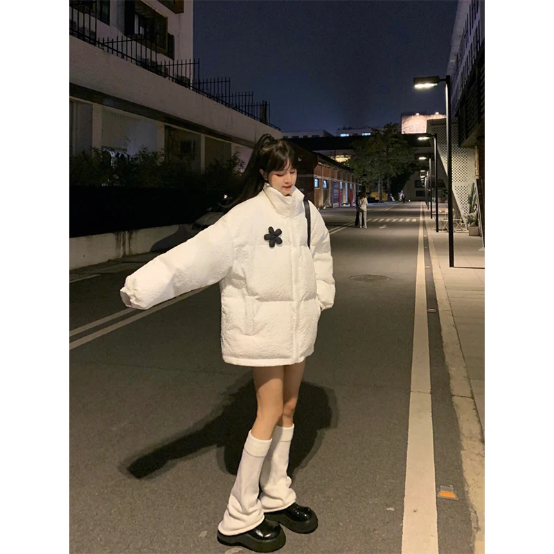 White Down Jacket For Women In Winter, Korean Version, Loose Oversize, Stand Collar, Small, Cotton Padded Jacket, Fashionable