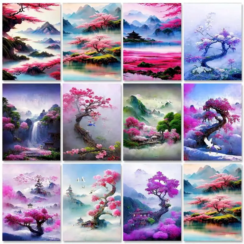 

RUOPOTY Modern Painting By Numbers With Frame 40x50cm Kits Cloud Landscape Tree Picture With Numbers For Home Decors