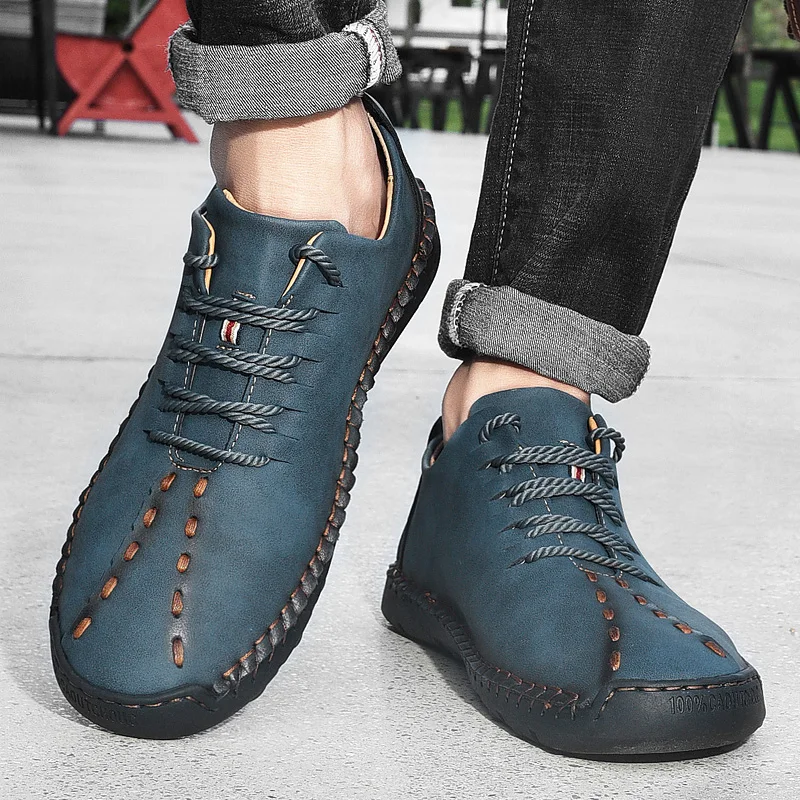 New Handmade Leather Mens Shoes Sport Sneakers Flat Driving Footwear Male Comfortable Outdoor Leisure Office Work Loafers 38-48
