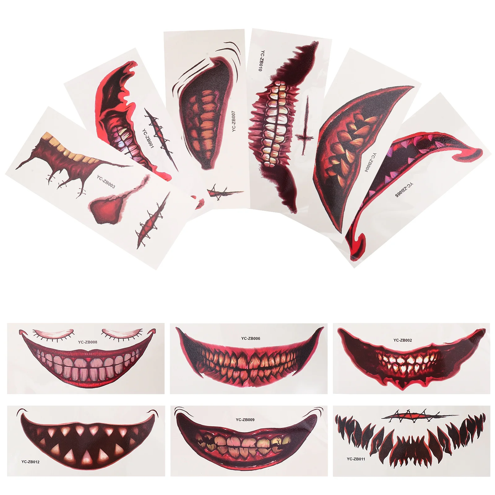 

12 Pcs Halloween Stickers Party Mouth Tattoos Horrific Disposable Temporary Fake